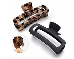 BOTC Haarclips - Grote 5 Inch - Sterke Claw Clip voor Dik & Lang Haar - Antislip Haarklem Dames - Zwart & Leopard - 2 Stuks — cadeau in Mode & Accessoires