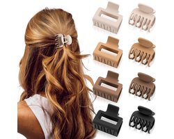 8 Stuks Matte haarclips voor vrouwen en meisjes -Haarklem - Haarknip -Hoofdtooi- Rechthoekige en dubbele rij kleine klauwclips voor dun/medium fijn haar - Antislip kaakclips — cadeau in Mode & Accessoires