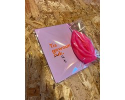 Cadeau set vulvakaars + kaart, roze, 12 centimeter, Kaarsj.Es — cadeau in Cadeau-ideeën