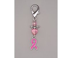 Sleutelhanger Geluksengeltje met roze lintje - Pink Ribbon hangertje - Borstkanker Bewustheid Lint Sleutelhanger - Tashanger - Cancer - Hoop - Geluksengeltje - Hartje - Steun Cadeau - een Engeltje voor jou — cadeau in Cadeau-ideeën