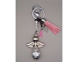 Sleutelhanger Geluksengel met roze lintje - Pink Ribbon hangertje - Borstkanker Bewustheid Lint Sleutelhanger - Tashanger - Cancer - Hoop - Geluksengeltje - Hartje - Steun Cadeau - Klavertje vier - een Engeltje voor jou — cadeau in Cadeau-ideeën
