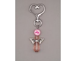 Sleutelhanger Geluksengel met roze lintje - Pink Ribbon hangertje - Borstkanker Bewustheid Lint Sleutelhanger - Tashanger - Cancer - Hoop - Geluksengeltje - Hartje - Steun Cadeau - een Engeltje voor jou — cadeau in Cadeau-ideeën