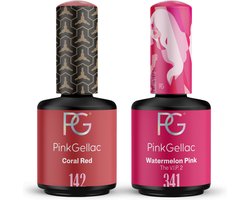 Pink Gellac Gellak Set - Manicure Set met 2 x 15ml Kleuren - 142 Coral Red - 341 Watermelon Pink - Voordeelbundel Gelnagellak - Gel Nagellakset voor Thuis — cadeau in Verzorging