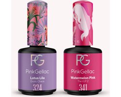 Pink Gellac Gellak Set - Manicure Set met 2 x 15ml Kleuren - 324 Lotus Lila - 341 Watermelon Pink - Voordeelbundel Gelnagellak - Gel Nagellakset voor Thuis — cadeau in Verzorging