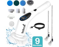 GoScrub® Cleaning King V2 - Elektrische Schoonmaakborstel – Elektrische Schrobber - Schrobborstel – voor badkamer of keuken – Schrobber Met Steel - 9 opzetstukken — cadeau in Cadeau-ideeën