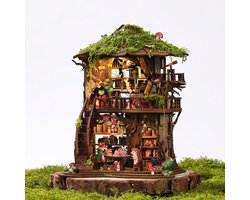 Premium Miniatuur bouwpakket - Book Nook Poppenhuis Knutselpakket (410 Stuks) - Sprookjesachtig Bos Theehuis met Touch LED Verlichting – 3D Miniatuurhuisje met Groen Dak – Houten Mini Huis Model – 3D Houten Puzzel Volwassenen & Kinderen — cadeau in Hobby