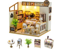 Miniatuur Theehuis - Poppenhuis Bouwpakket - Creatieve Ontspanning - Interactieve NFC Verhalen - 16.5 cm - Houtkleur — cadeau in Hobby