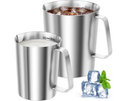 SnelShoppen - 2 Stuks Roestvrij Stalen Maatbekers 500ml + 1L - Melkkannetje met OZ en ML-schaal - Ideaal voor Keuken, Café, Bar en Theehuis — cadeau in Cadeau-ideeën