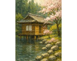 IXXI Kersenbloesem bij Japans Theehuis, Natalie Bruns - 60 x 80 cm - Grote wanddecoratie en posters - Impressionisme, Naturalisme, Olieverf — cadeau in Wonen & Interieur