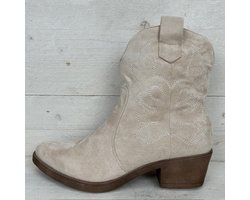 Smile Favorites® Dames Cowboylaarzen Kort - Beige - Suedine - Maat 40 — cadeau in Mode & Accessoires