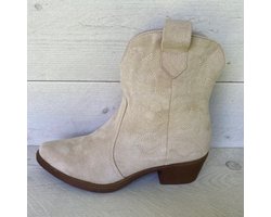 Smile Favorites® Dames Cowboylaarzen Kort - Beige - Suedine - Maat 38 — cadeau in Mode & Accessoires