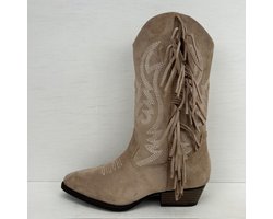 Suèdine cowboylaarzen met franjes en gaaf design khaki Khaki / 36 — cadeau in Mode & Accessoires