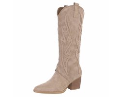 ZoeZo Design - cowboylaarzen - nieuwe collectie - kaplaarzen - lange laarzen - western laarzen - suedine - met rits - maat 36 - hakhoogte 6 cm - khaki — cadeau in Mode & Accessoires