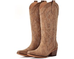 Homaxy - Cowboylaarzen Dames - Western laarzen dames - Middenhoge Laarzen met Borduurwerk - bruin- 40 - Geschikt voor voetlengte van26.04 cm — cadeau in Mode & Accessoires