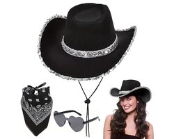 Cowboy Hoed Set - 3-delig - Zwart - Mannen & Vrouwen - Western Verkleed - Bandana & Bril - Party / Cosplay — cadeau in Spellen & Speelgoed