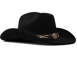 KIMU® Cowboyhoed Zwart Gevlochten Band - Verstelbaar t/m Maat 59 - Zwarte Cowboy Western Hoed Dames Heren - Cowgirl Yellowstone Halloween — cadeau in Mode & Accessoires