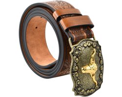 Cowboy en Cowgirl Leren Riem met Gegraveerde Bloemen en Stierenkop Gesp voor Jeans, Ideaal voor Western Stijl en Outfit — cadeau in Mode & Accessoires
