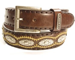 Sendra Boots Riem 7606 Bruin Handgemaakt Heren Dames Riem Cowboy Western Ibiza Bohemian 4cm Brede Jeans Broekriem Zilverkleurige Concho's Verwisselbare Gesp Echt Leer — cadeau in Mode & Accessoires