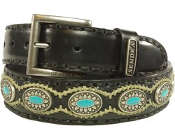 Sendra Boots Riem 7605 Zwart Handgemaakt Dames Heren Riem Cowboy Western Ibiza Bohemian 4cm Brede Jeans Broekriem Concho's Turquiose Verwisselbare Gesp Echt Leer — cadeau in Mode & Accessoires