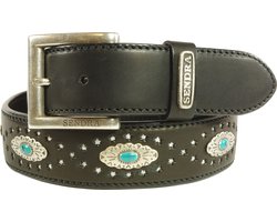 Sendra Riem 1102 Zwart Dames Heren riem Uitgestanste Sterren Concho's met Turquiose Verwisselbare Gesp Cowboy Western Ibiza Gipsy 4cm brede Broekriem — cadeau in Mode & Accessoires