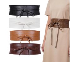 Luxe Wikkelriem - 4 Stuks - Dames Riem met Strik - Lengte 87 cm - Tailleriem Vrouwen - Brede riem - Taille Accentueren - Bustier Belt - Mode Accessoires - Lederlook - Tailleriemen - Jurk-/Rokriem - Strikriem - Stijlvol retro - Stijl B — cadeau in Mode & Accessoires