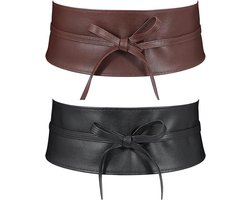 2 Stuks Tailleriemen - Tailleriem Vrouwen - Brede Wikkelriem - Strikriem - Luxe Wikkelriem - Luxe Dames Riem - Brede Gordel - Jurk-/Rokriem - Mode - Accessoires - Lederlook - Zwart en Bruin — cadeau in Mode & Accessoires
