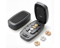 Namajunas - Pillensnijder kleine pillen en grote pillen - Pillenvergruizer met verstelbare sleuf - 1/2 1/3 1/4 Even Splitsen voor Ovale Lange Tabletten & Vitaminen - Meerdere pillen snijden - Verborgen roestvrijstalen mesje — cadeau in Cadeau-ideeën