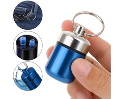 Pillendoosje Met Sleutelring I Pillendoos I Medicijn doosje I Pil Box I Pillenkoker I Sleutelbos | Waterdicht I Aluminiumlegering I Blauw/Zilver — cadeau in Cadeau-ideeën