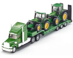 SIKU 1837, Dieplader met 2 John Deere-tractoren, 1:87, metaal/kunststof, groen, achterklep kan open — cadeau in Spellen & Speelgoed