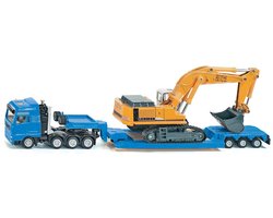 SIKU 1847, MAN Vrachtwagen met Liebherr graafmachine, 1:87, metaal/kunststof, blauw/geel, ontkoppelbare aanhanger — cadeau in Spellen & Speelgoed