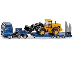 siku 1790, MAN Vrachtwagen met dieplader en JCB-shovel, 1:87, metaal/kunststof, blauw/geel, opklapbare oprijplaat, beweegbare arm — cadeau in Spellen & Speelgoed