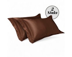Beauty Silk - Kussenslopen - 60x70 - 2 stuks - Glans Satijn - Choco — cadeau in Wonen & Interieur
