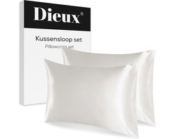 Dieux® - Luxe Satijnen Kussensloop - Wit - Kussenslopen 60 x 70 cm - set van 2 - Kussensloop Satijn - Anti allergeen - Huidverzorging - Haarverzorging — cadeau in Wonen & Interieur