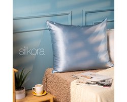 Silkora Premium Silk Pillowcase - 60x70 cm - 22 Momme 100% Moerbei Zijden Kussensloop Met Verborgen Rits - Anti-rimpel, Verkoelende, Anti-pluis - Icy Blauw — cadeau in Wonen & Interieur