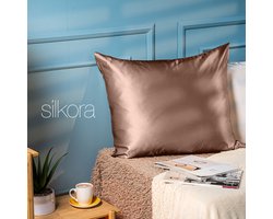 Silkora Premium Silk Pillowcase - 60x70 cm - 22 Momme 100% Moerbei Zijden Kussensloop Met Verborgen Rits - Anti-rimpel, Verkoelende, Anti-pluis - Chocolate — cadeau in Wonen & Interieur