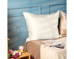 Silkora Premium Silk Pillowcase - 50x70 cm - 22 Momme 100% Moerbei Zijden Kussensloop Met Verborgen Rits - Anti-rimpel, Verkoelende, Anti-pluis - Off-White — cadeau in Wonen & Interieur