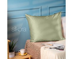 Silkora Premium Silk Pillowcase - 60x70 cm - 22 Momme 100% Moerbei Zijden Kussensloop Met Verborgen Rits - Anti-rimpel, Verkoelende, Anti-pluis - Olijfgroen — cadeau in Wonen & Interieur