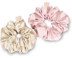 Beauty Pillow - Luxury Silk Scrunchies - Champagne & Pink — cadeau in Verzorging