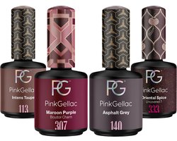 Pink Gellac Gellak Set - Manicure Set met 4 x 15ml Kleuren - 113 Intens Taupe - 307 Maroon Purple - 140 Asphalt Grey - 333 Oriental Spice - Gel Nagellakset voor Thuis — cadeau in Verzorging