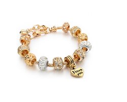 Bedelarmband strass goud 'I love you' — cadeau in Sieraden