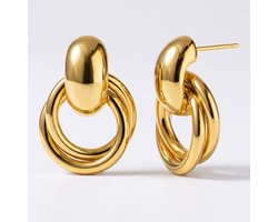 Lundholm Sieraden Lundby Oorbellen Dames Goudkleurig - Oorstekers met Bolletje en In Elkaar Grijpende Ringetjes - Premium Stainless Steel Jewellery Goud Verguld - Hypoallergeen - Kerstcadeau Mama - Cadeau Moeder - Vrouwen Cadeautjes - my Lundholm — cadeau in Sieraden