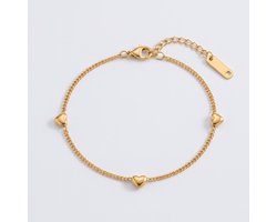 Lundholm Mia Hartjes Armband Dames Goud Kleurig - Armband met Hartjes - Premium Stainless Steel Jewellery - Hypoallergene Sieraden - Sinterklaas Cadeautjes - Bedankt Cadeautje - Cadeau Collega - my Lundholm — cadeau in Sieraden