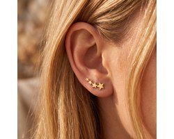Lundholm Sterre Oorknopjes Dames Goudkleurig - Ear Climbers met Sterretjes 1,6 cm - Sterren Oorbellen - Premium Stainless Steel Jewellery Goud Verguld - Hypoallergene Sieraden - Vrouwen Cadeautjes - Kerst Cadeau Vrouw en Vriendin - my Lundholm — cadeau in Sieraden