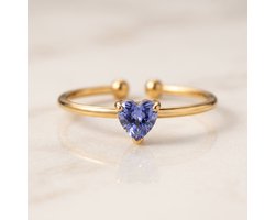 Lundholm Zoe September Geboortesteen Ringen Dames Goudkleurig - Verstelbare Birthstone Ring met Blauwe Natuursteen - Premium Stainless Steel Jewellery PVD Goud Verguld - Hypoallergene Sieraden - Kerst Cadeau Vriendin - my Lundholm — cadeau in Sieraden