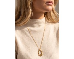 Lundholm Ava Lange Ketting Dames Goudkleurig - Lange Ketting 85 + 5 cm met Grote Ronde Hanger - Premium Stainless Steel Jewellery Goud Verguld - Hypoallergene Sieraden - Cadeaus voor Vrouwen - Sinterklaas en Kerst Cadeautjes - my Lundholm — cadeau in Sieraden