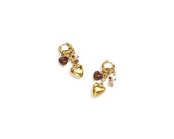 Hartjes Oorbellen Met Bruine Kralen - Goud - Stainless Steel - Yehwang — cadeau in Sieraden