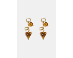 Oorbellen van roestvrij staal met hartjesmotief, casual, dagelijks en romantisch, dames sieraden - Bruin/Goud — cadeau in Sieraden