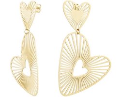 Yehwang - Oorbellen - Stainless Steel - Double heart - Goud - Hartjes vorm — cadeau in Sieraden