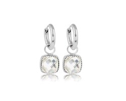 My Bendel - Stijlvolle Zilverkleurige Oorring met Crystal Glassteen 30 Mm - Zilverkleurige Oorringen met Vierkante Kristal Glassteen - met Luxe Cadeauverpakking | Sieraden Voor Dames — cadeau in Sieraden