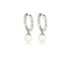 My Bendel - Zilverkleurige Oorbel Witte Parel Balletje - Elegante Zilverkleurige Oorringen met Parelglans - met Luxe Cadeauverpakking | Sieraden Voor Dames — cadeau in Sieraden